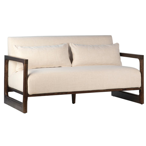 Silverio Dark Brown Finish and White Sand Color Fabric Sofa