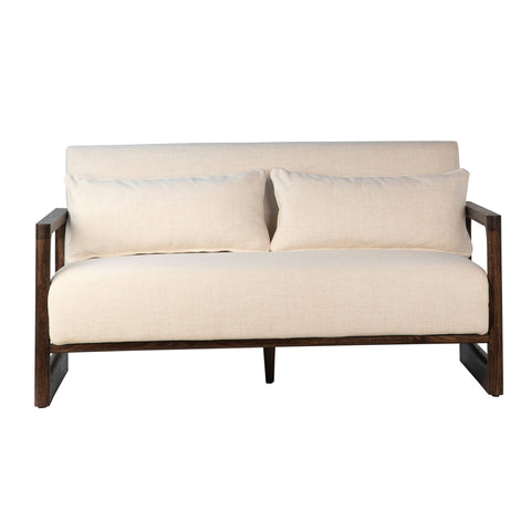 Silverio Dark Brown Finish and White Sand Color Fabric Sofa