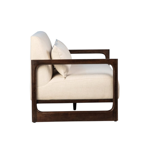 Silverio Dark Brown Finish and White Sand Color Fabric Sofa