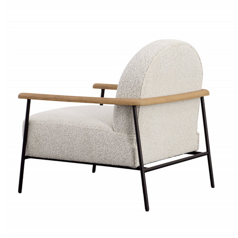 Blake Black Metal Frame with Natural Wood Armrests and Beige Boucle Fabric Occasional Chair