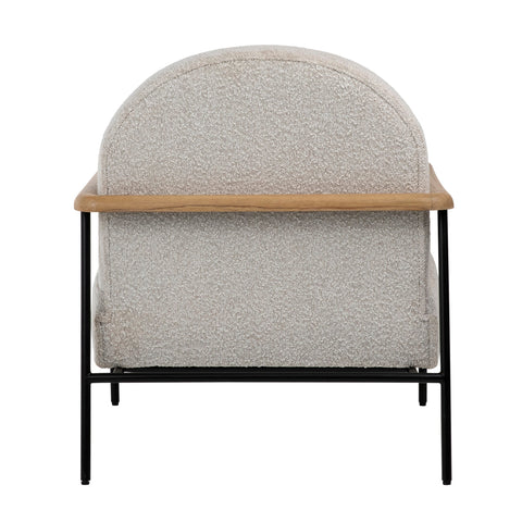 Blake Black Metal Frame with Natural Wood Armrests and Beige Boucle Fabric Occasional Chair