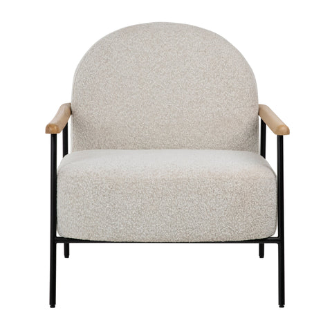 Blake Black Metal Frame with Natural Wood Armrests and Beige Boucle Fabric Occasional Chair