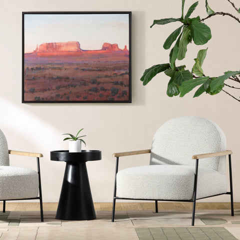 Blake Black Metal Frame with Natural Wood Armrests and Beige Boucle Fabric Occasional Chair