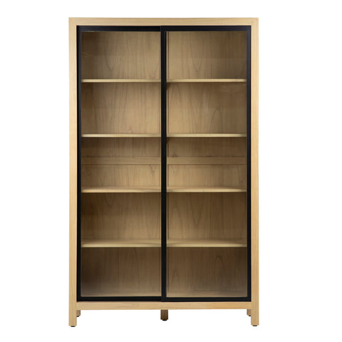 Sanna Natural Finish and Black Metal Accents Cabinet