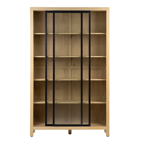 Sanna Natural Finish and Black Metal Accents Cabinet