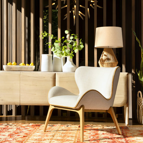 Avyanna Natural Wood Frame and Off White Upholstery Occasional Chair