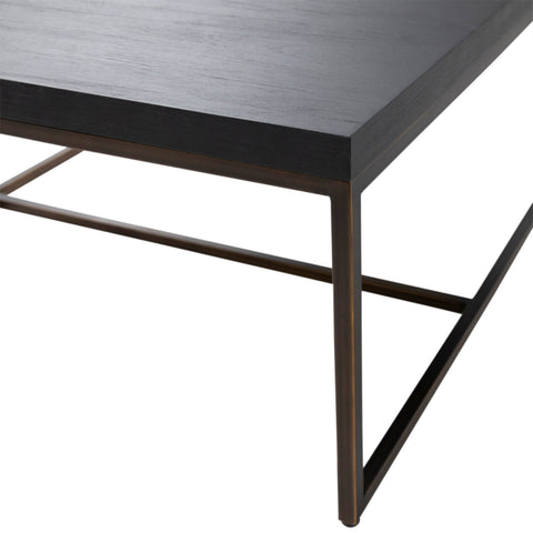 Zelda Black Wood with Antique Iron Finish and Natural Rattan Coffee Table