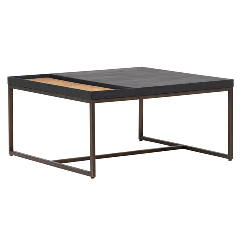Zelda Black Wood with Antique Iron Finish and Natural Rattan Coffee Table