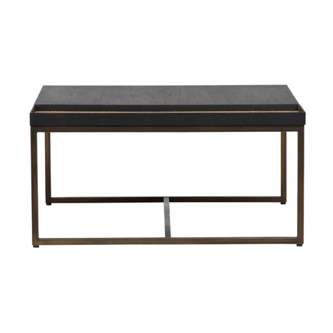 Zelda Black Wood with Antique Iron Finish and Natural Rattan Coffee Table