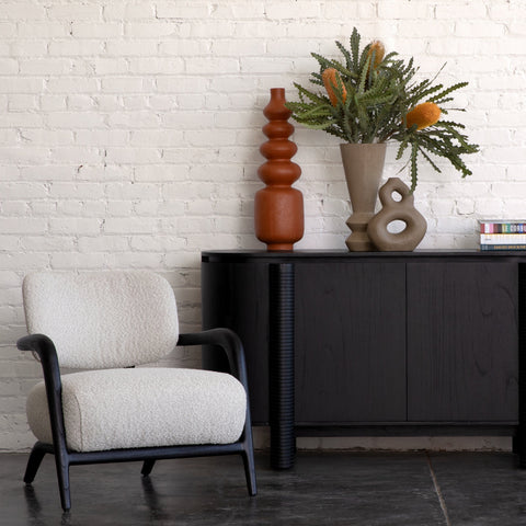 Arcona Black Wood and Ivory Boucle Upholstery Occasional Chair