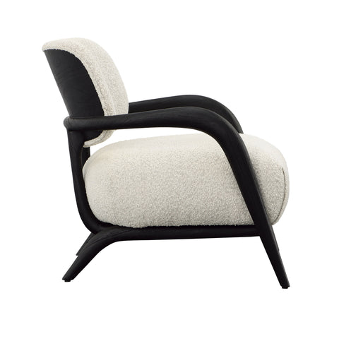 Arcona Black Wood and Ivory Boucle Upholstery Occasional Chair