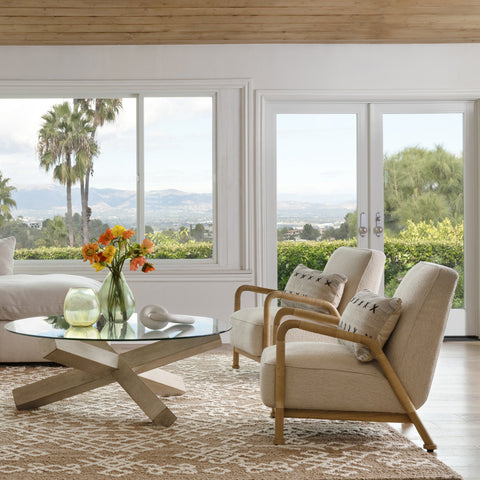 Clyde Ivory Upholstery and Natural Finish Frame Occasional Chair