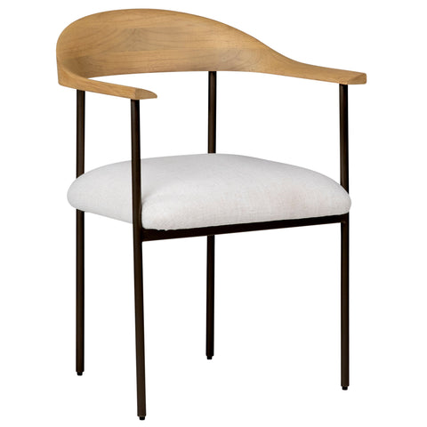 Soledad Natural Wood Finish with Gunmetal Frame and Off White Polyester Blend Upholstery Dining Chair