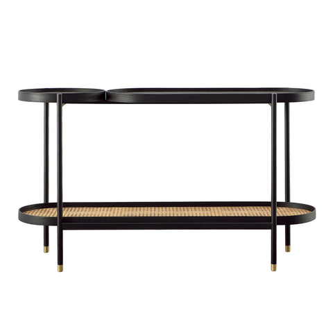 Petras Black with Natural Rattan Finish Console Table
