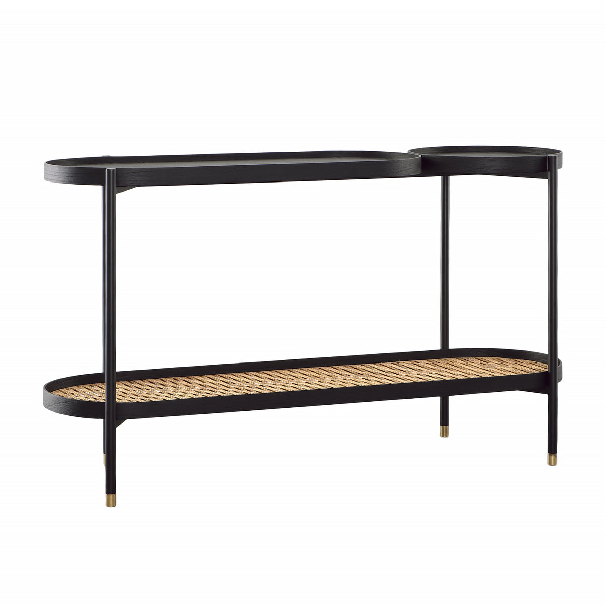Petras Black with Natural Rattan Finish Console Table