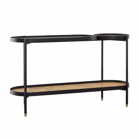 Petras Black with Natural Rattan Finish Console Table