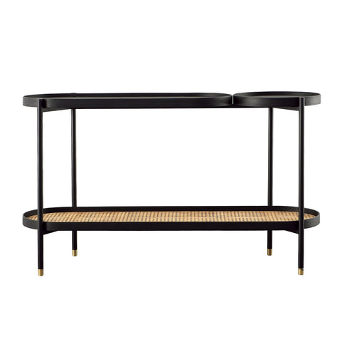 Petras Black with Natural Rattan Finish Console Table