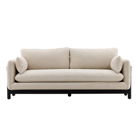 Magali Edwin Beige and Coffee Wood Finish Sofa