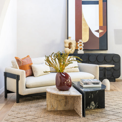 Magali Edwin Beige and Coffee Wood Finish Sofa