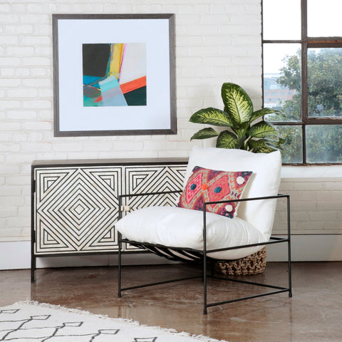 Inska White with Black Iron Frame Occasional Chair