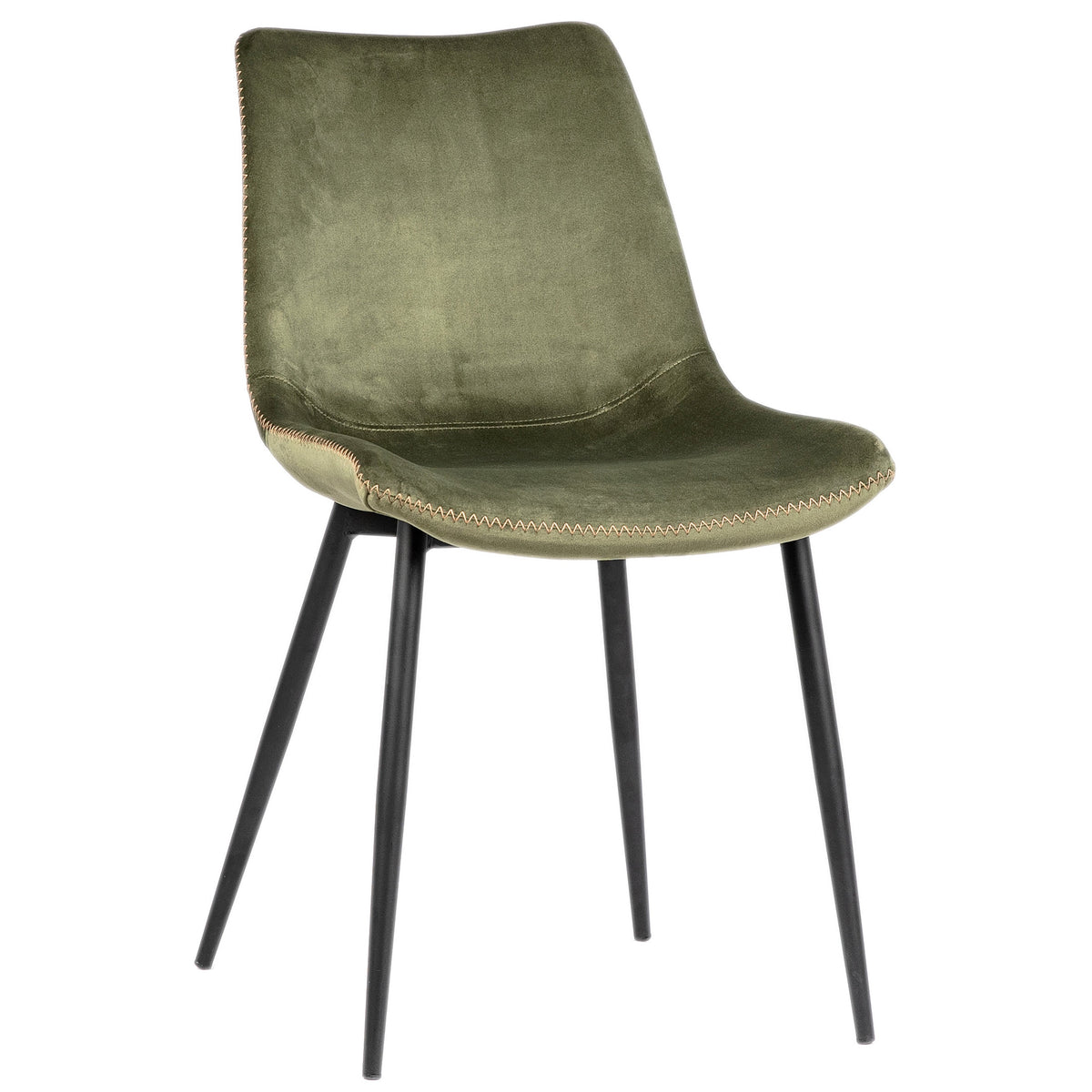Castelo Olive Green Fabric and Black Metal Legs Dining Chair