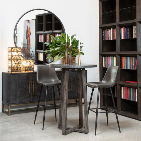 Rufina Dark Grey Upholstery and Black Metal Legs Barstool