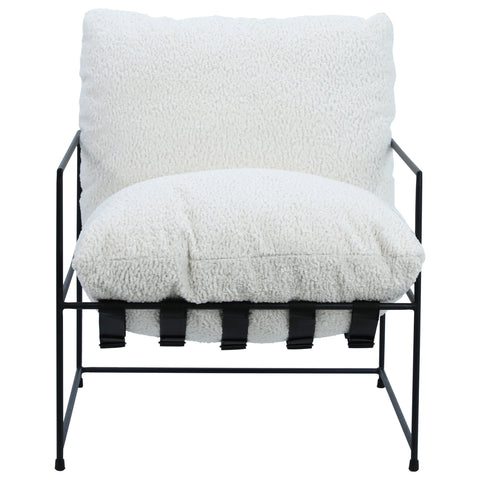 Allison Natural Faux Sheep Skin Upholstery with Matte Black Metal Occasional Chair