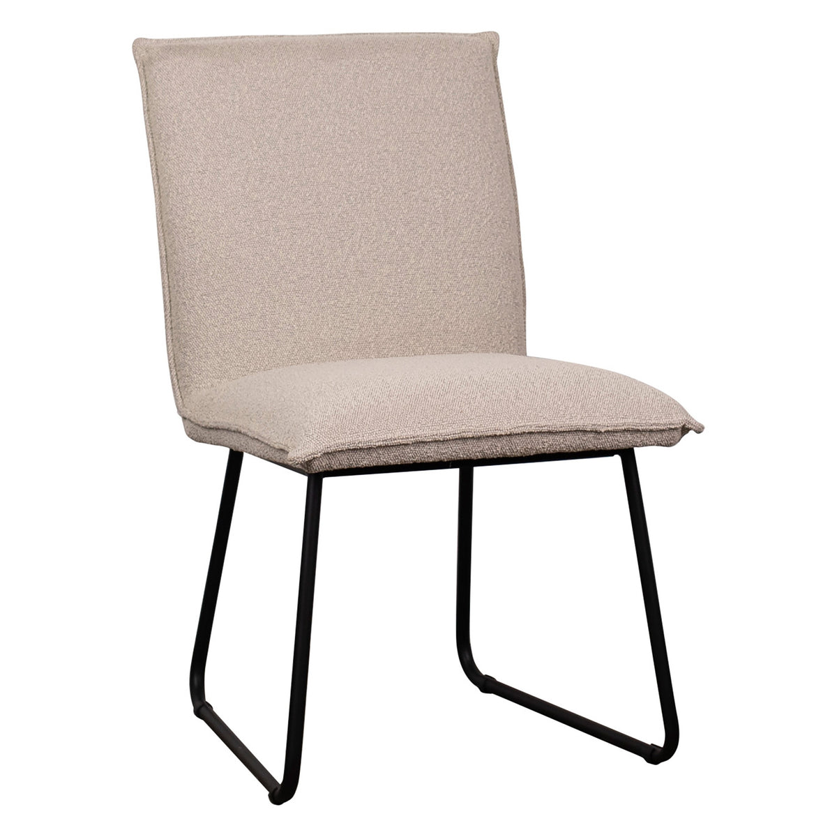 Dusk Sand Upholstery with Knife Edge Stitching and Black Iron Dining Chair