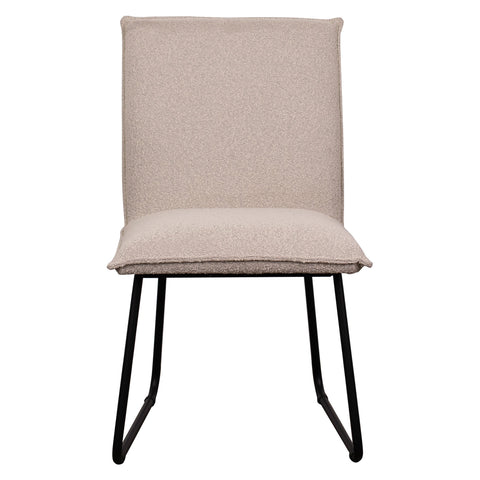 Dusk Sand Upholstery with Knife Edge Stitching and Black Iron Dining Chair