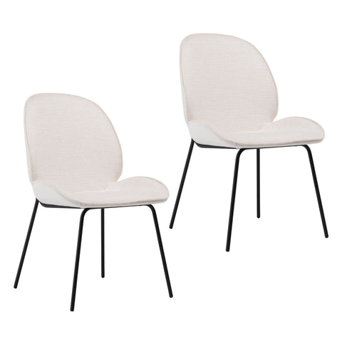 Helen White Upholstery with Black Metal Legs Dining Chair Set Of 2