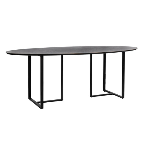 Alejo Smoked Grey Emperador Gloss Finish with Black Metal Legs Dining Table