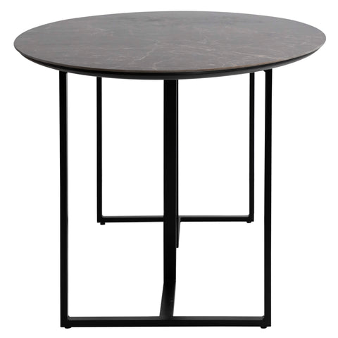 Alejo Smoked Grey Emperador Gloss Finish with Black Metal Legs Dining Table