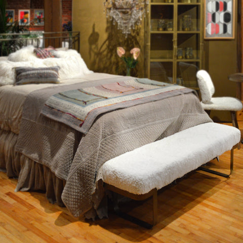 Schultz Natural White Antique Brass Finish Bench