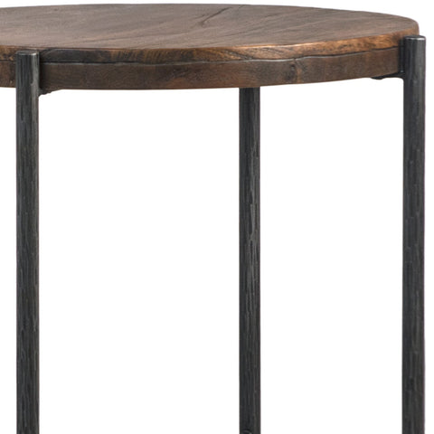 Casoria Antique Medium Brown Wood Finish and Black Iron Legs Side Table
