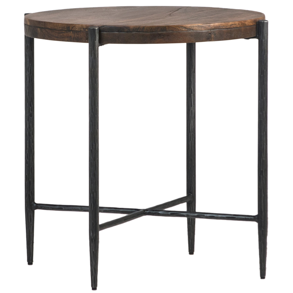 Casoria Antique Medium Brown Wood Finish and Black Iron Legs Side Table
