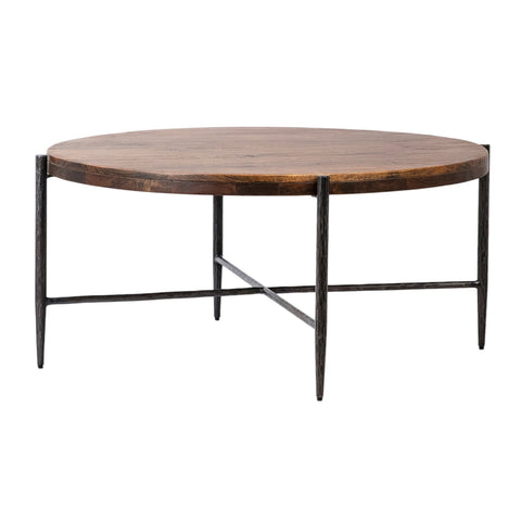 Casoria Antique Medium Brown Wood Finish and Black Iron Legs Coffee Table