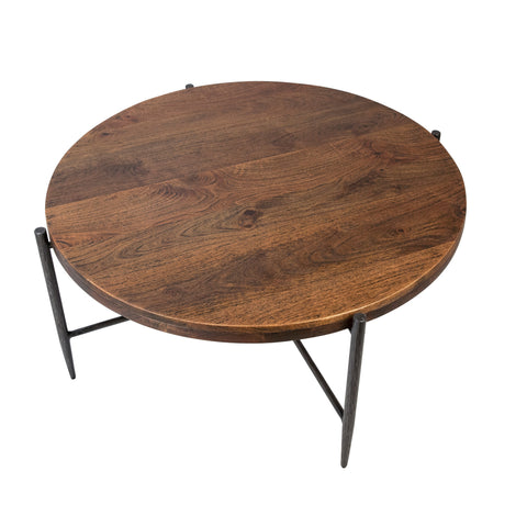 Casoria Antique Medium Brown Wood Finish and Black Iron Legs Coffee Table