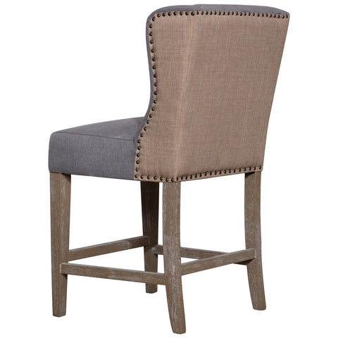 Reilly Grey and Light Brown Upholstery and Antique Wood Finish Counter Stool