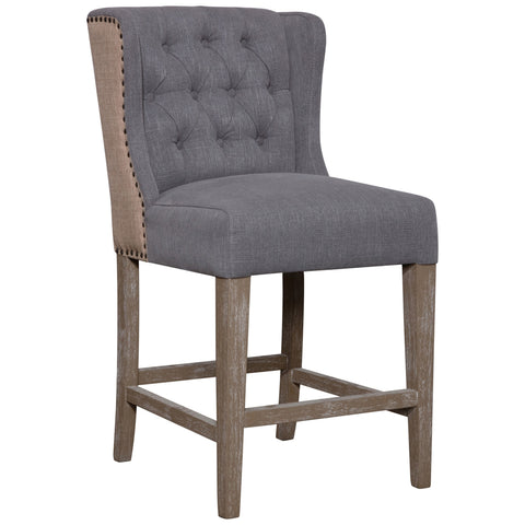 Reilly Grey and Light Brown Upholstery and Antique Wood Finish Counter Stool