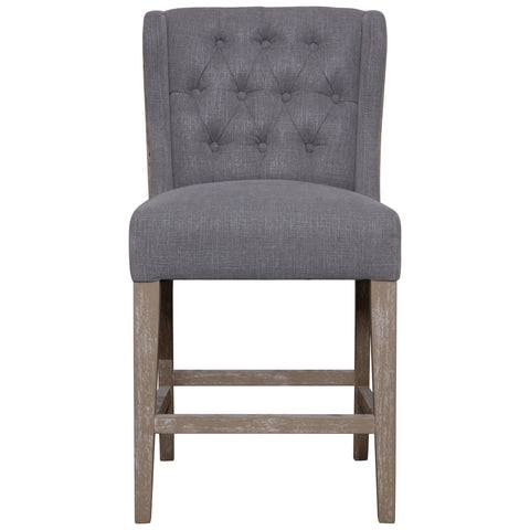 Reilly Grey and Light Brown Upholstery and Antique Wood Finish Counter Stool