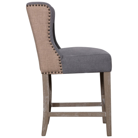Reilly Grey and Light Brown Upholstery and Antique Wood Finish Counter Stool