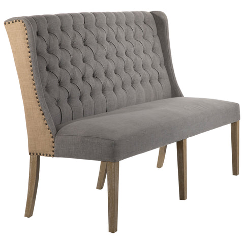 Reilly Grey and Light Brown Upholstery and Antique Wood Finish Bench