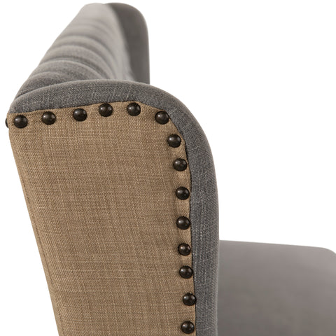 Reilly Grey and Light Brown Upholstery and Antique Wood Finish Bench