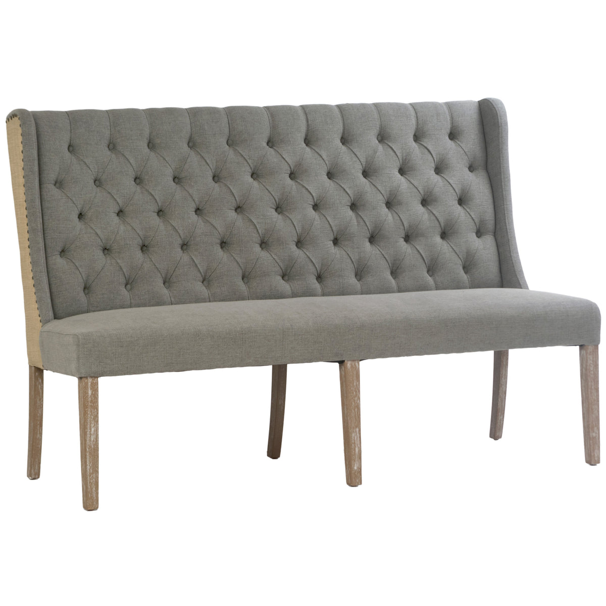 Reilly Grey and Light Brown Upholstery and Antique Wood Finish Bench