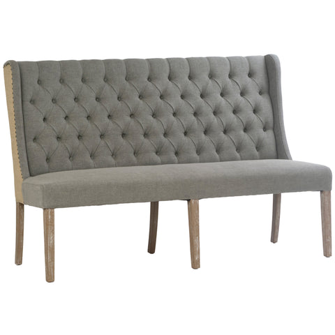 Reilly Grey and Light Brown Upholstery and Antique Wood Finish Bench