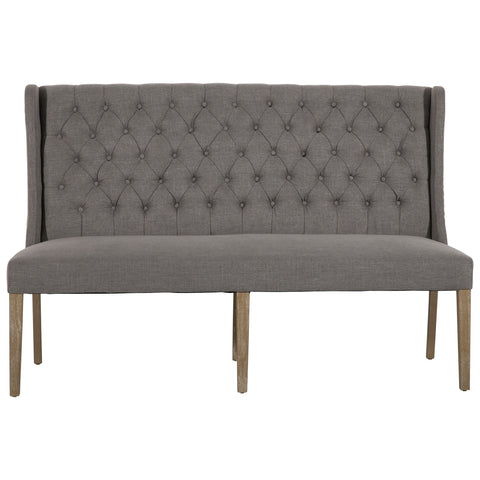 Reilly Grey and Light Brown Upholstery and Antique Wood Finish Bench