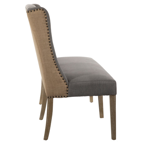 Reilly Grey and Light Brown Upholstery and Antique Wood Finish Bench