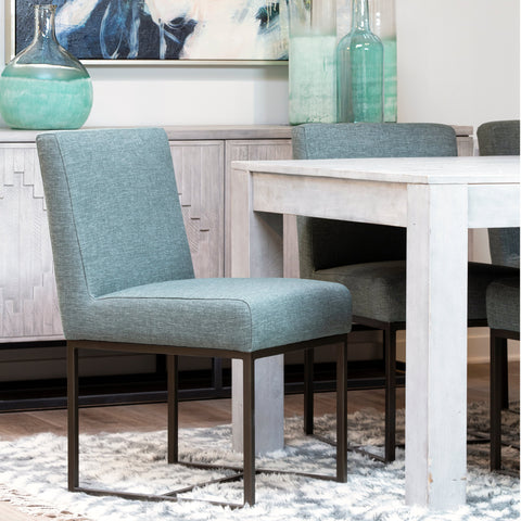 Orila Sea Green Fabric and Black Powder Coated Frame Dining Chair