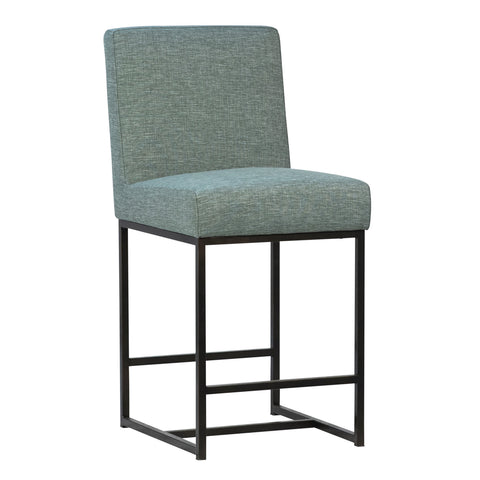 Orila Sea Green Fabric and Black Powder Coated Frame Counter Stool
