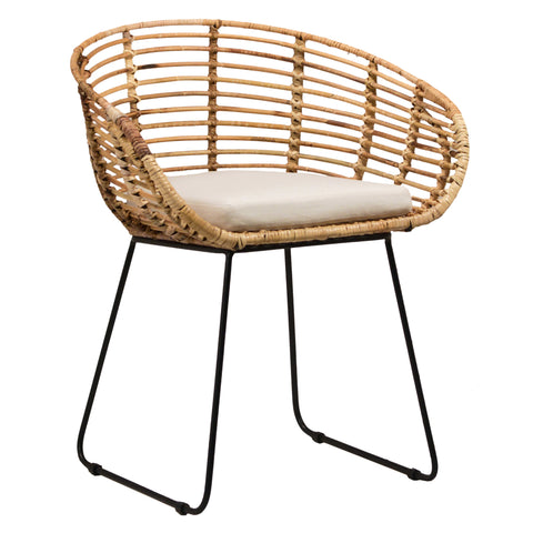 Pablo Natural Rattan Finish and Black Metal Frame Dining Chair